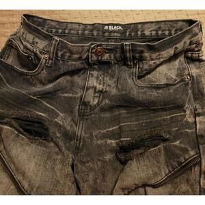 Black Premium Skinny Jeans 30x32 Distressed Acid Wash Zipper Moto Style